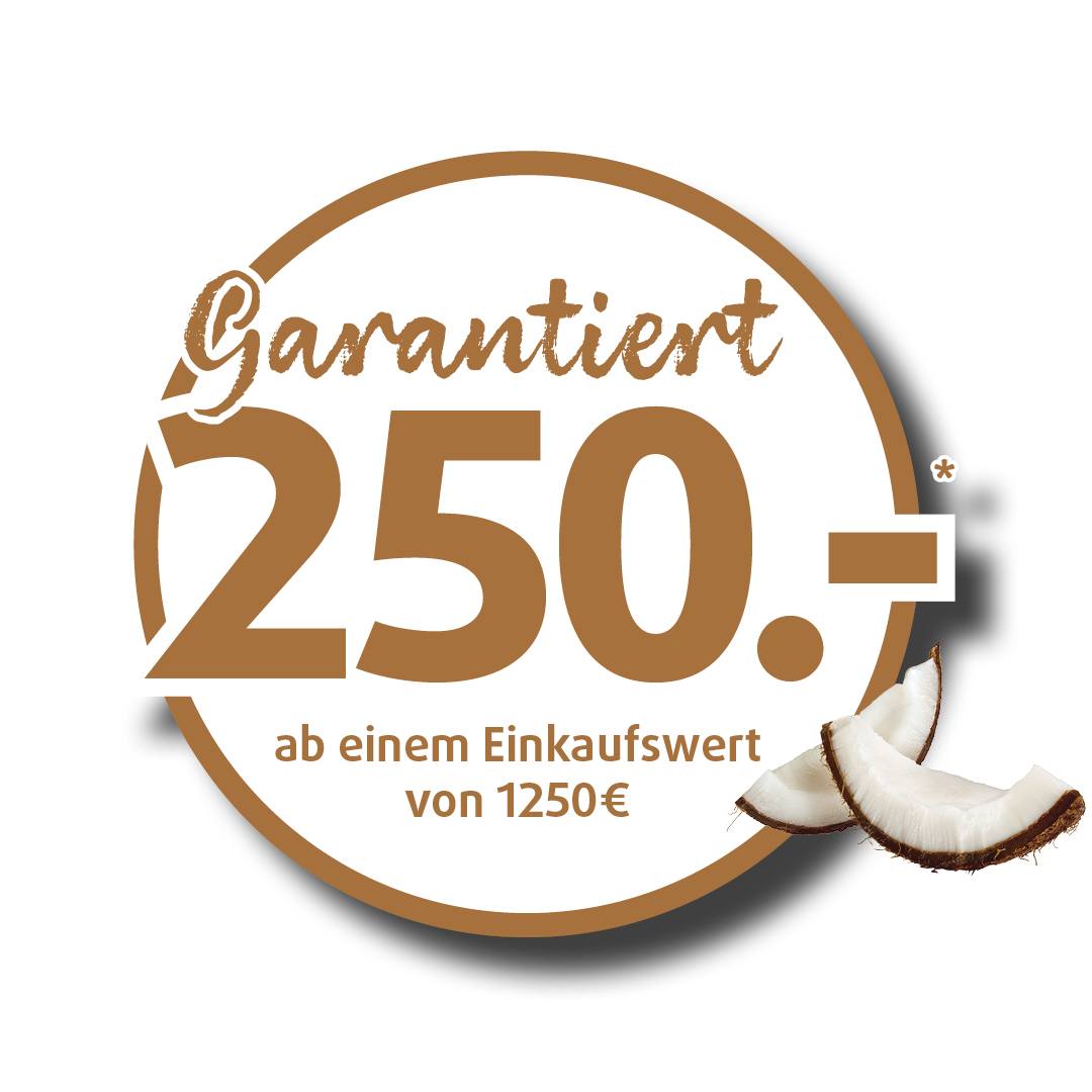 Button im Kokosnuss-Stil – 250€ geschenkt bei einem Einkaufswert von 1200€
