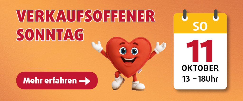 Verkaufsoffener Sonntag in Heilbronn bei Polstermöbel Fischer am 11. Oktober von 13 bis 18 Uhr mit Lieblingsplatz-Maskottchen.