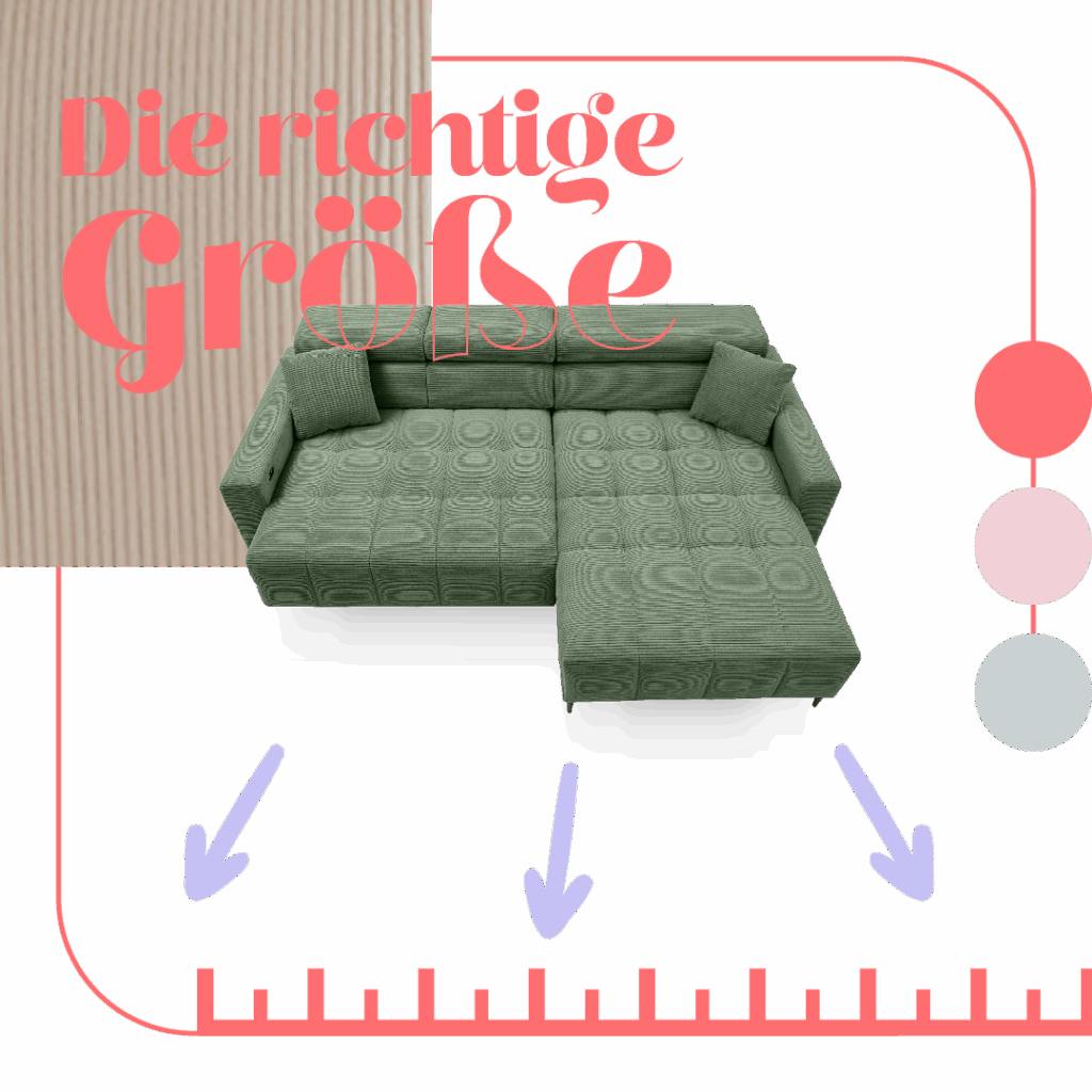 Modulares Cordsofa in Grün – perfekte Wohnlandschaft von Polstermöbel Fischer in der passenden Größe für jedes Wohnzimmer. Mit Maßband-Visualisierung und Farbberatung.