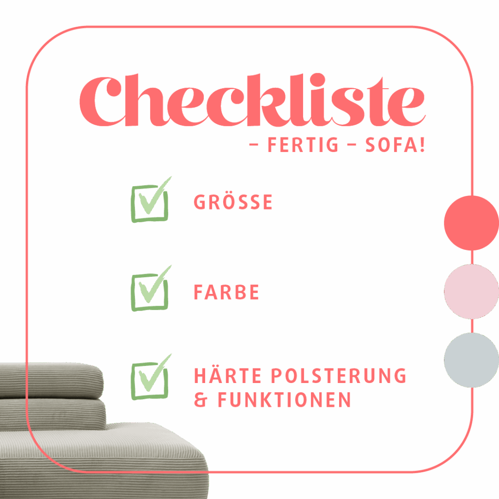 Cordsofa-Checkliste von Polstermöbel Fischer: Größe, Farbe sowie Polsterung und Funktionen richtig wählen – für das perfekte Sofa aus Cord in Beige.