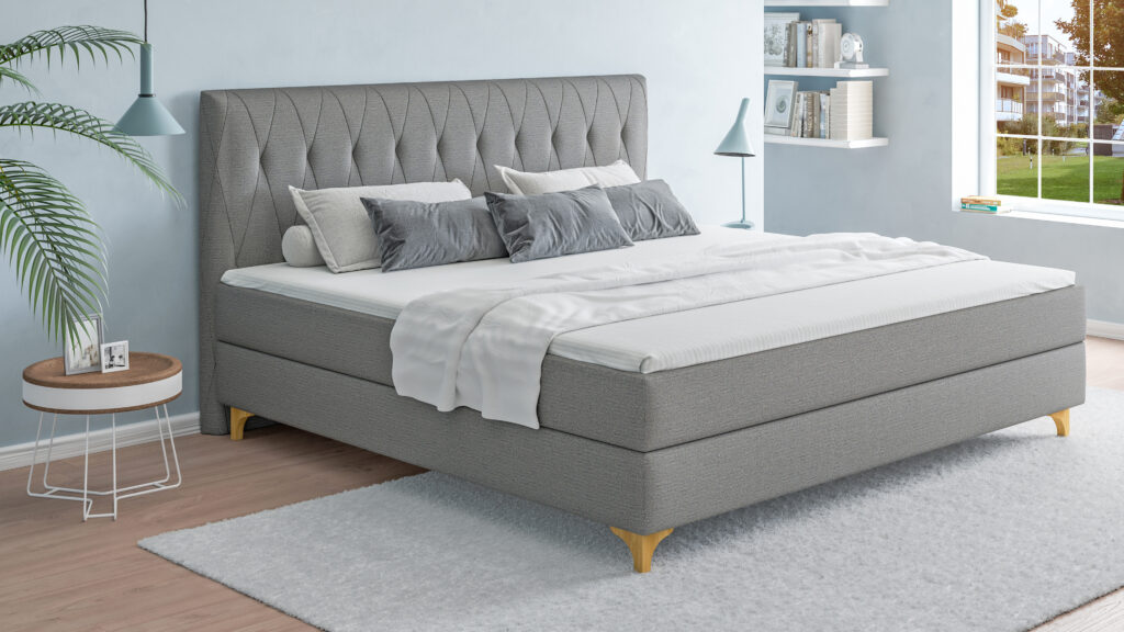 Fischer Designwerkstatt Boxspringbett grau gestepptes Kopfteil