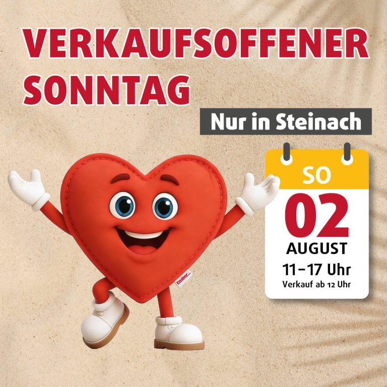 Verkaufsoffener Sonntag bei Polstermöbel Fischer in Steinach am 2. August von 11 bis 17 Uhr, Verkauf ab 12 Uhr.