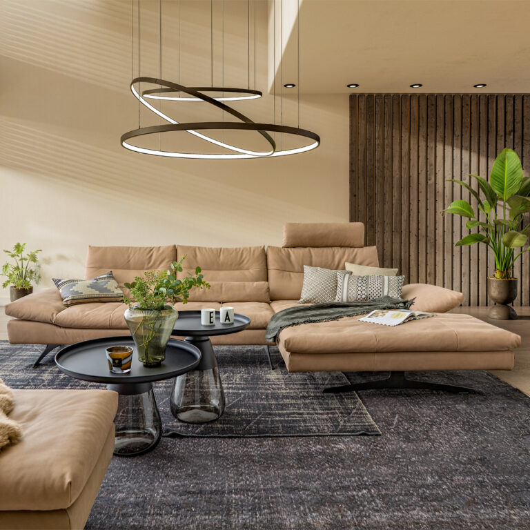 Willi Schillig Ecksofa Leder beige mit Kopfstütze