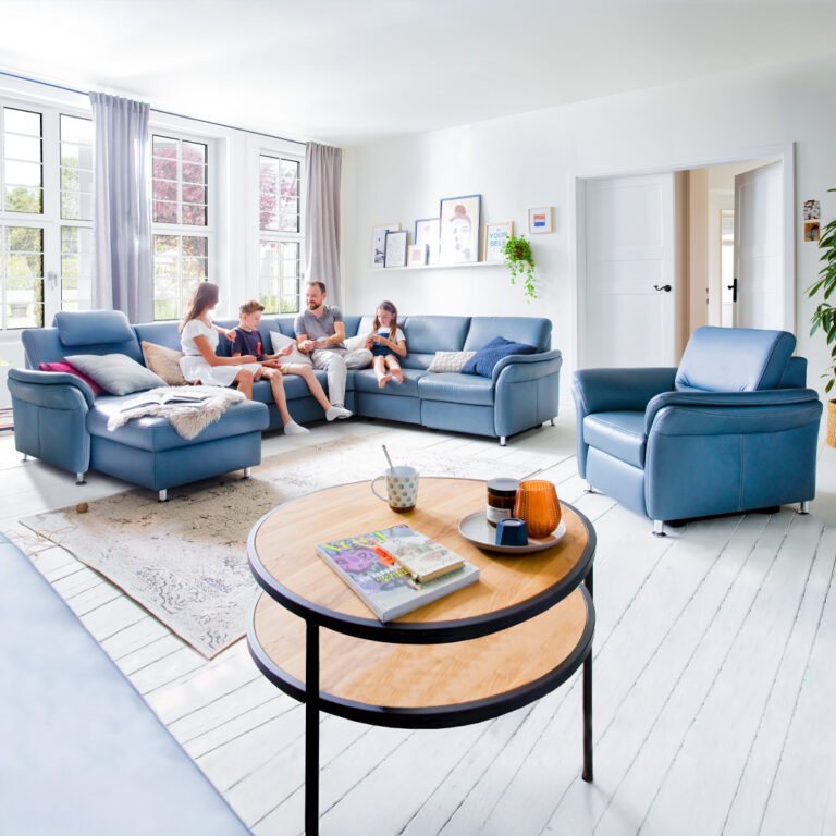 Wellesio Wohngruppe Leder blau mit Sessel