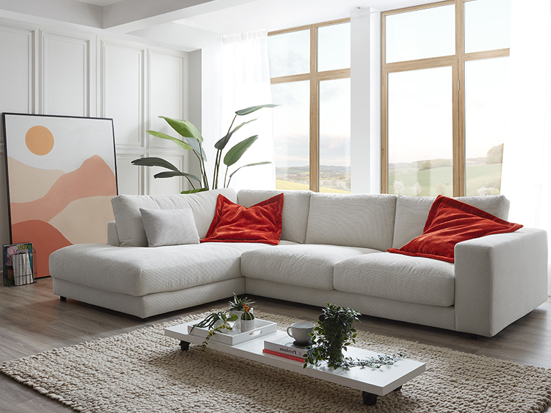 Ecksofa in Feincord - in vielen Farben und mit zahlreichen Funktionen erhältlich