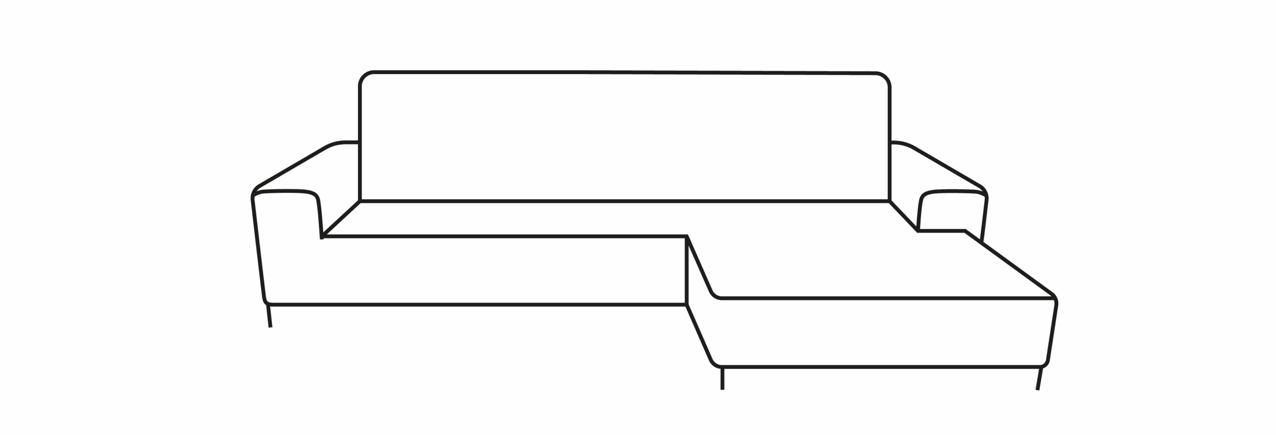 Icon mit stilisiertem Ecksofa aus schwarzen Linien mit Ecke auf der rechten Seite
