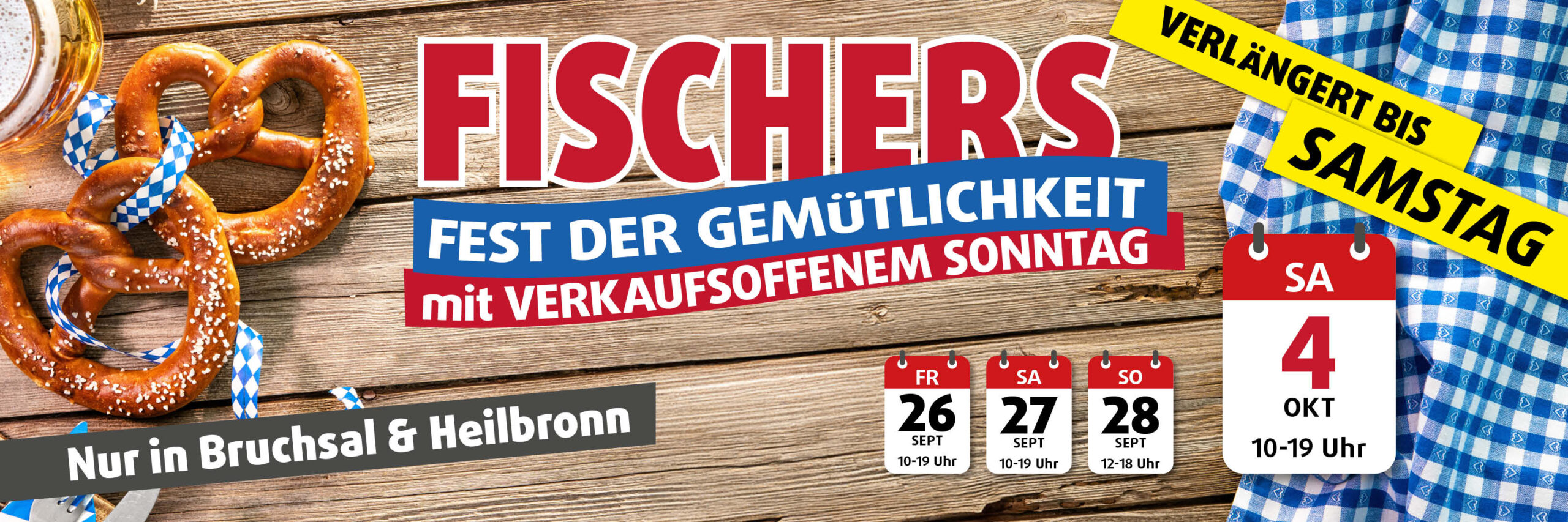Polstermöbel Fischer Fest der Gemütlichkeit mit verkaufsoffenem Sonntag – Aktion verlängert bis Samstag 4. Oktober 2025, nur in Bruchsal und Heilbronn.