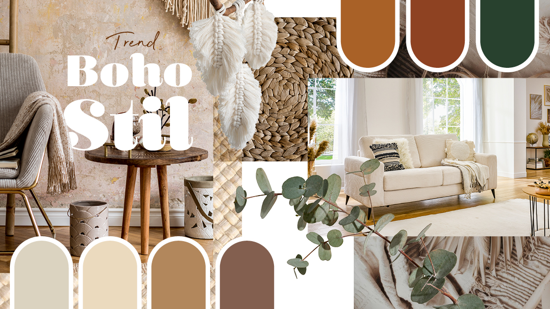 Trend Boho Stil – natürliche Einrichtung mit warmen Farben, Holz und Stoffen im Mix, inspiriert von Polstermöbel Fischer.