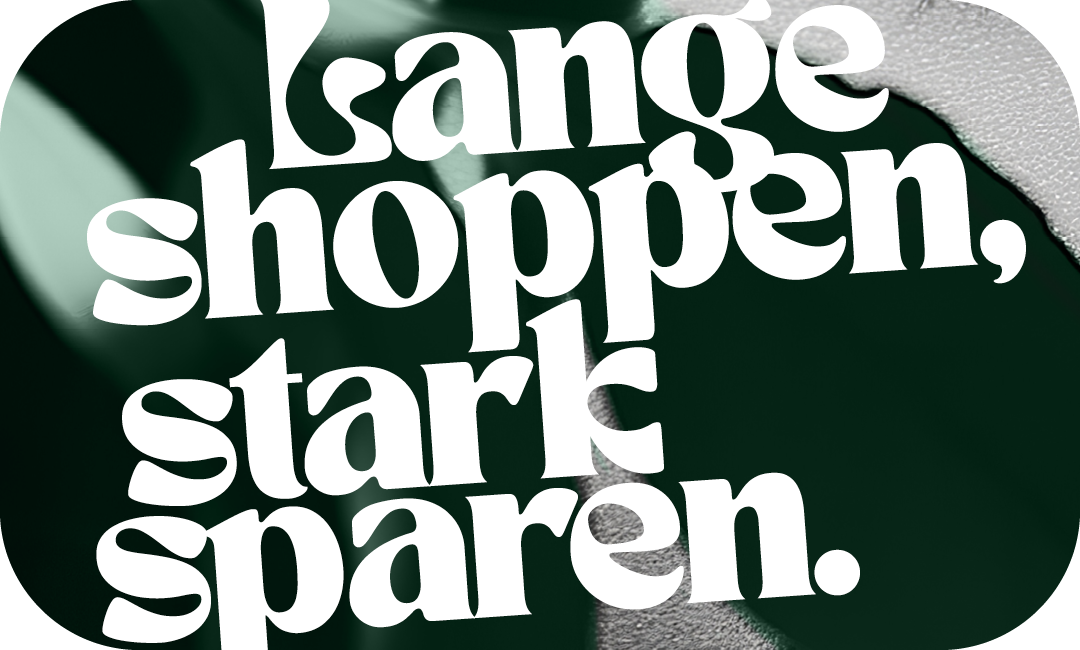 Black-Week-Grafik mit dem Schriftzug ‚Lange shoppen, stark sparen‘ auf dunklem Hintergrund.