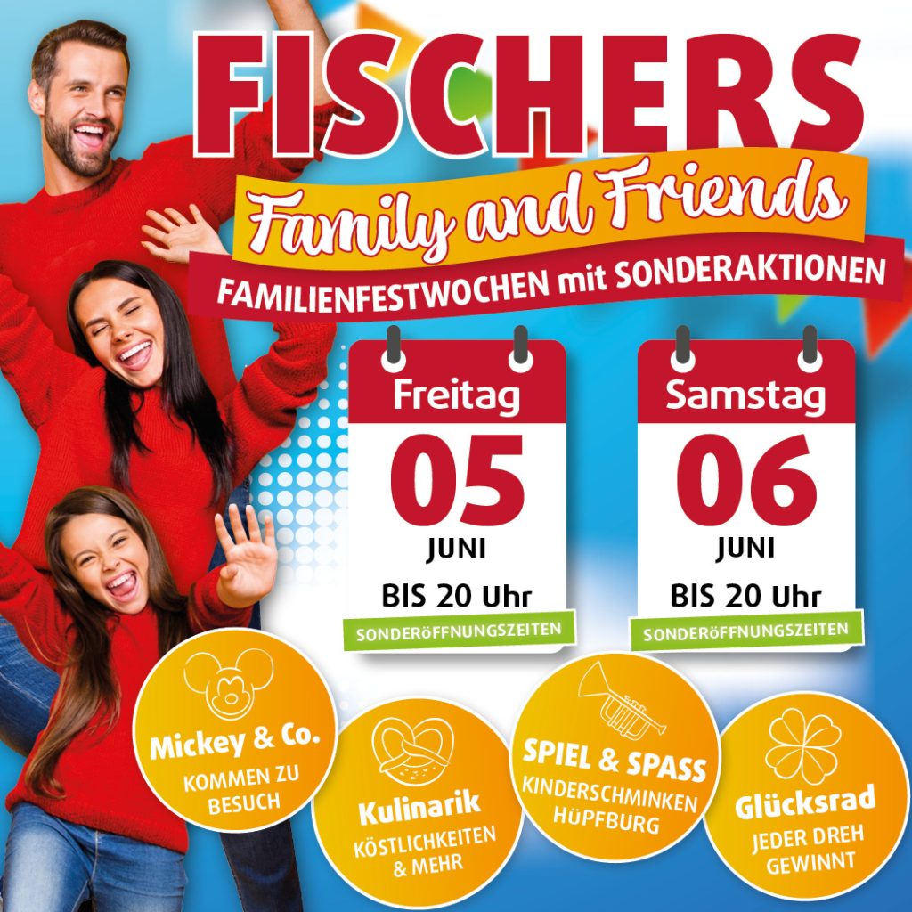 Family and Friends Aktion von Polstermöbel Fischer mit Sonderöffnungszeiten, Glücksrad, Kinderschminken, Hüpfburg und Kulinarik
