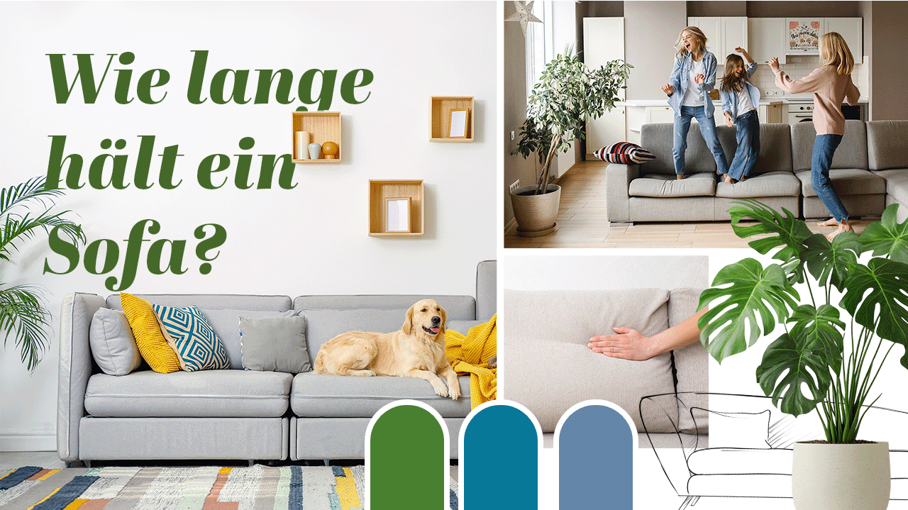 Wie lange hält ein Sofa? Wohnzimmer mit grauem Sofa, Hund und Familie im Ratgeber zur Sofa-Lebensdauer