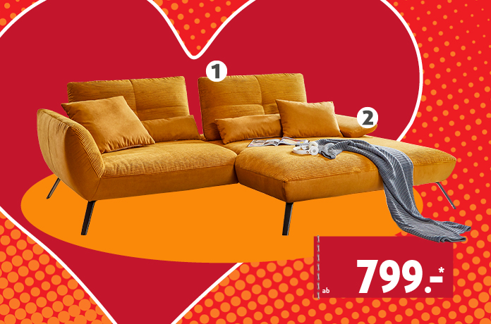 ECKSOFA STOFF ca. 273 x 191 cm, Inklusive  Schwenkrücken.  Inklusive  Armteilverstellung ab 848.-, weitere Funktionen gegen Aufpreis erhältlich.
