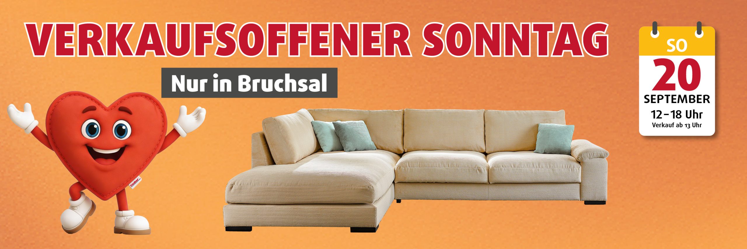 Verkaufsoffener Sonntag bei Polstermöbel Fischer Bruchsal am 20. September 2026 mit großer Sofa-Auswahl