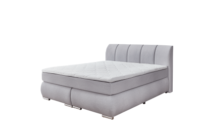 Boxspringbett 180x200 mit 7-Zonen-Taschenfederkernmatratze, integriertem Topper und gepolstertem Kopfteil mit Schaumversteppung in Grau – ideal für erholsamen Schlaf im Schlafzimmer